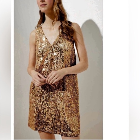Loft Sequin Golden Beauty Mini Dress - HOCO PROM* size 10 - Picture 1 of 6